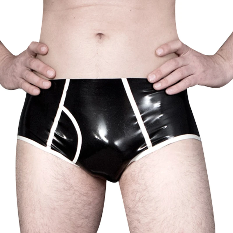 Boyshort Underwear - 스트라이프 구멍이있는 파티 라텍스 팬티 고무